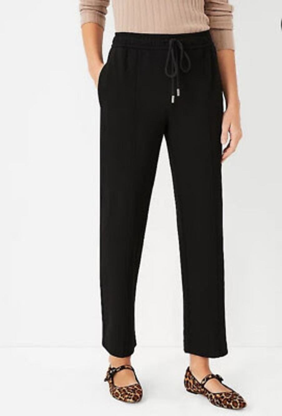 Ann Taylor Straight Leg Ankle Pants Pull On Loungewear Jogger Black‎ Petite M